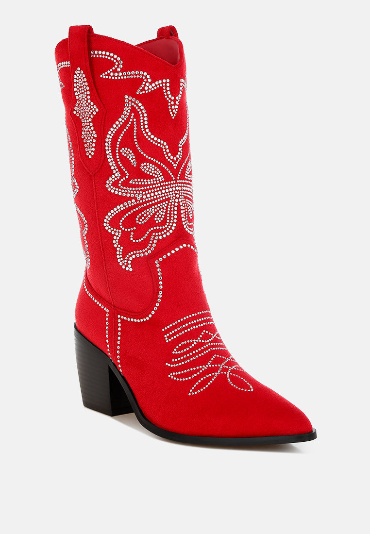 Botas cowboy latafa adornadas con pedrería#color_rojo