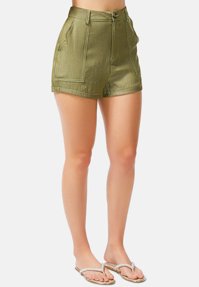 shorts in contrast seam#color_olive-green