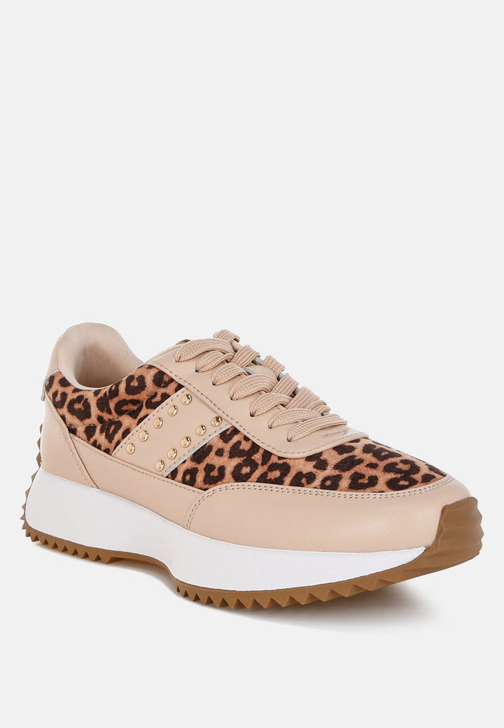 Zapatillas lepark de piel auténtica con estampado de leopardo#color_beige