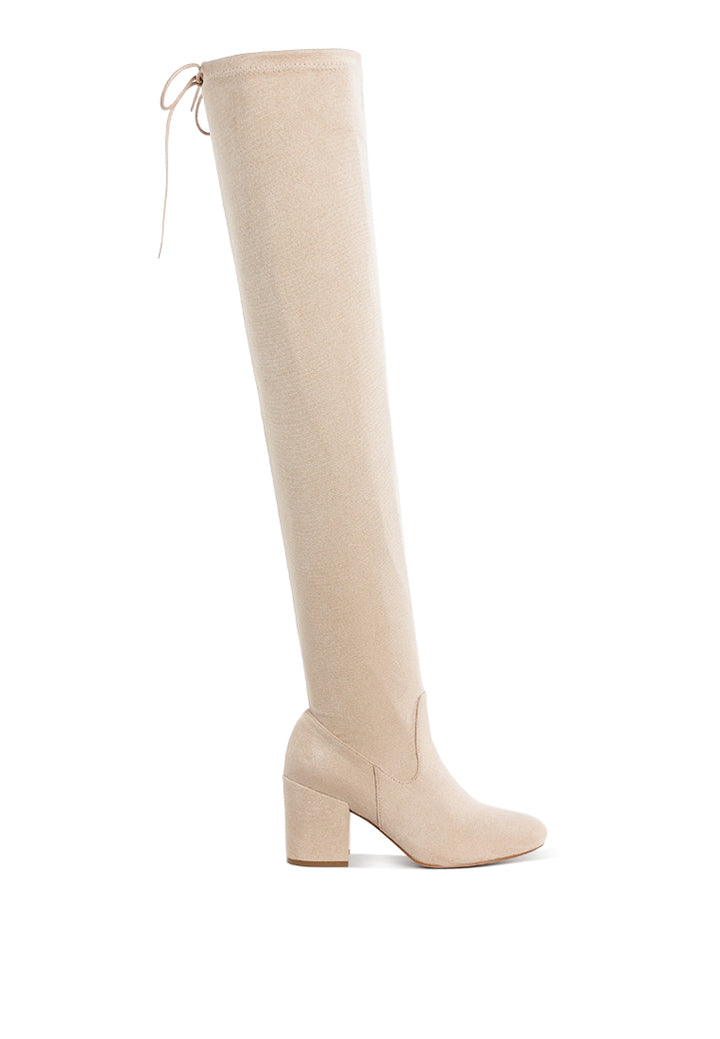 liama minimal drawstring detail knee-high boots#color_beige