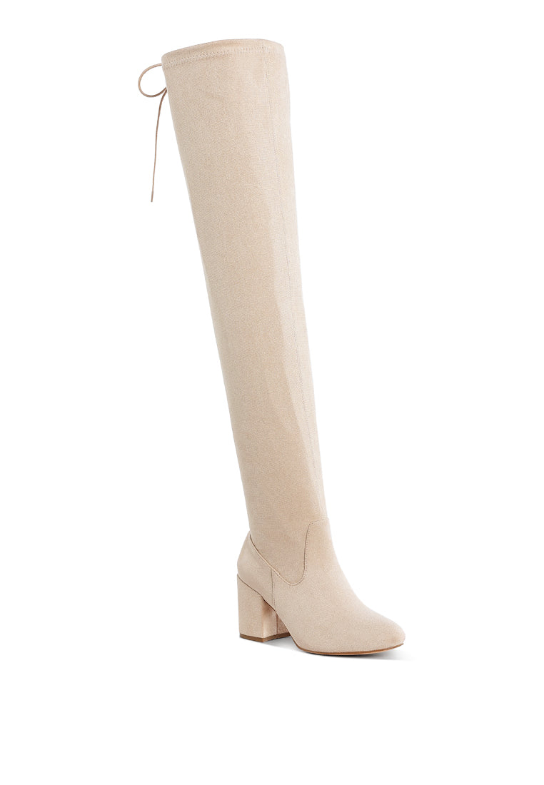 liama minimal drawstring detail knee-high boots#color_beige