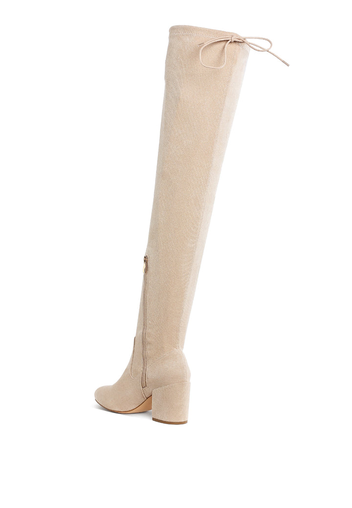 liama minimal drawstring detail knee-high boots#color_beige