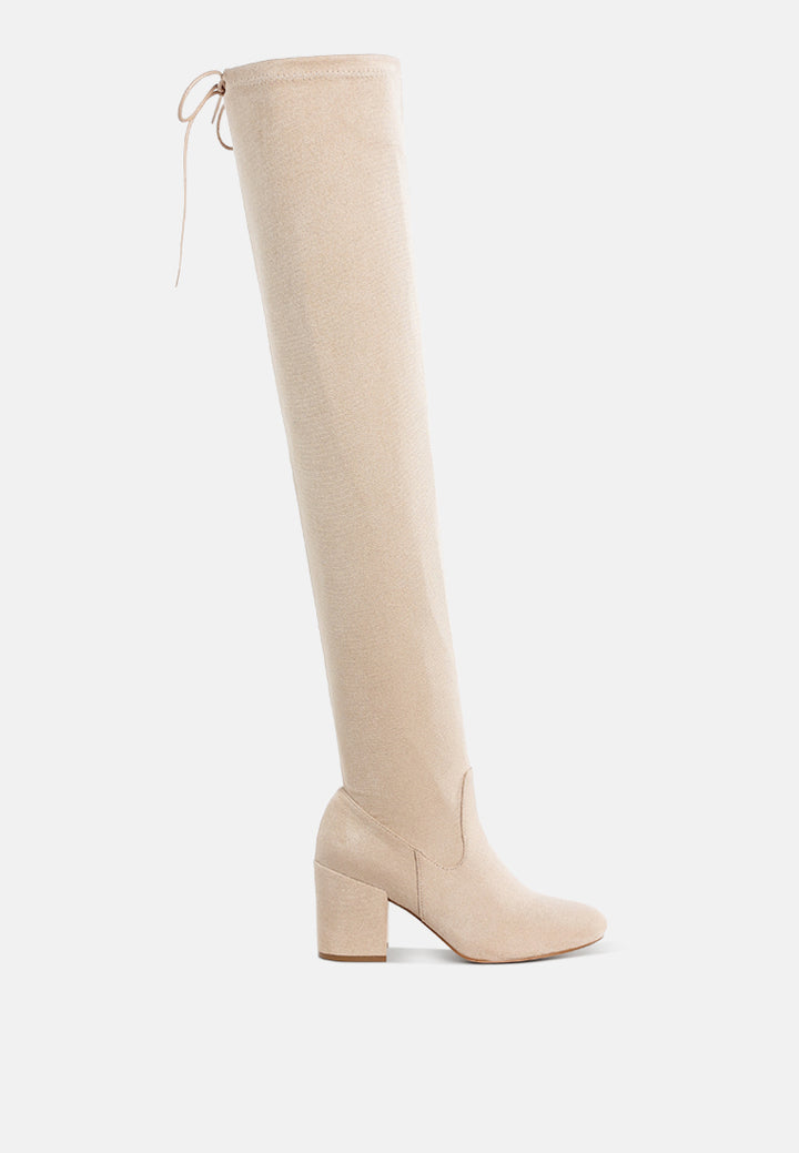 minimal drawstring detail knee-high boots by ruw#color_beige