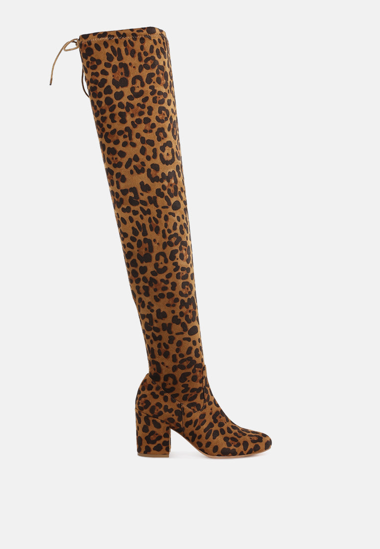 minimal drawstring detail knee-high boots by mode#color_leopard