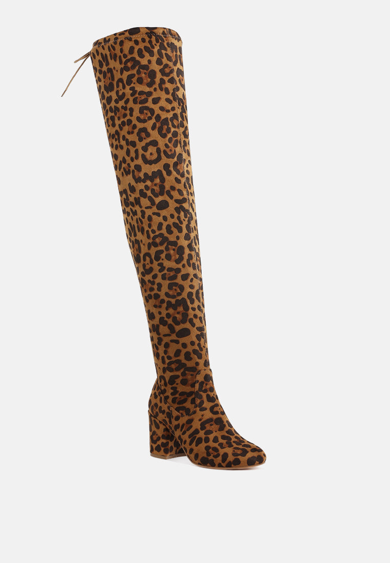 minimal drawstring detail knee-high boots by ruw#color_leopard