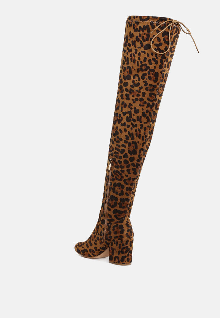 minimal drawstring detail knee-high boots by mode#color_leopard