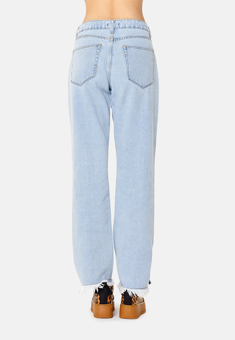 relaxed fit frayed hem jeans#color_blue