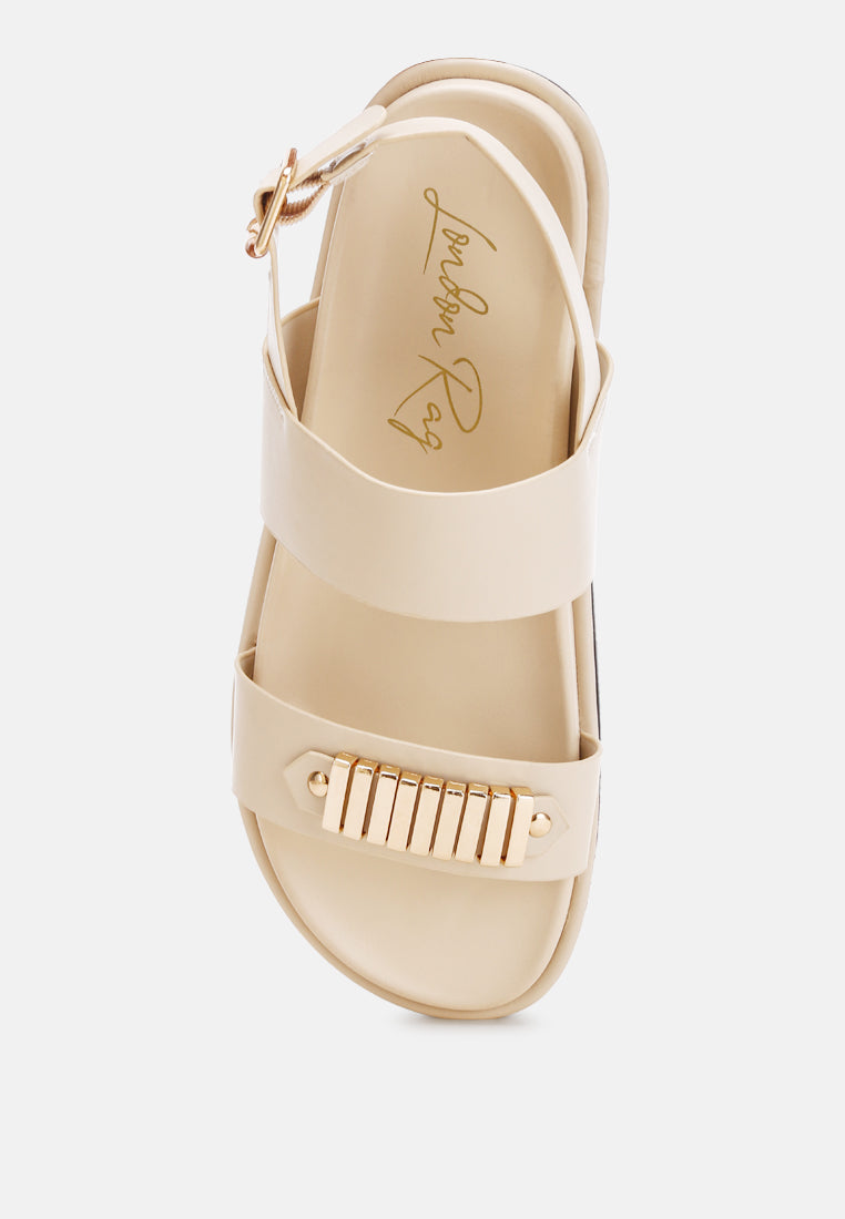 london rag women's metallic bar embellished flat sandals by motes#color_beige
