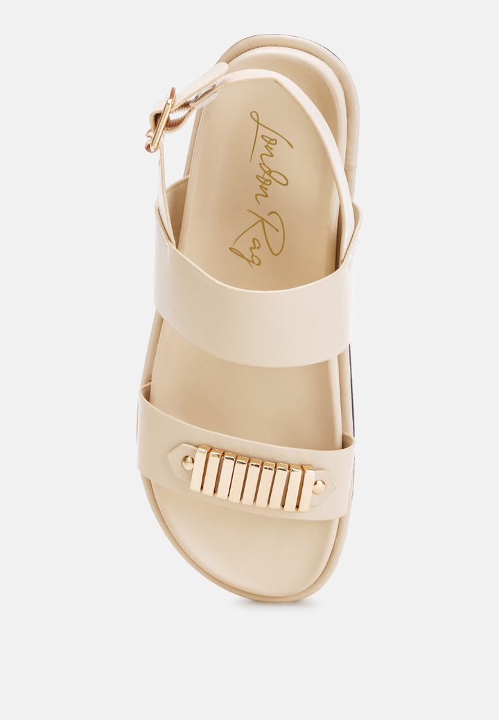 metallic bar embellished flat sandals by ft#color_beige