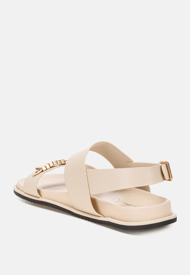 metallic bar embellished flat sandals by ft#color_beige
