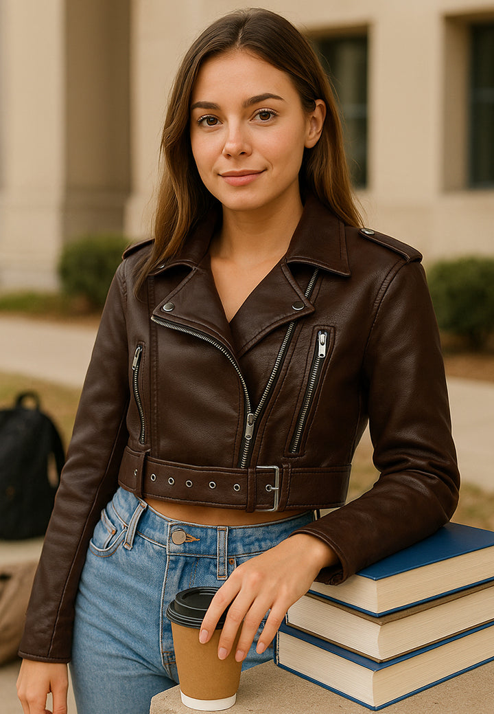 cropped biker jacket by ruw#color_brown