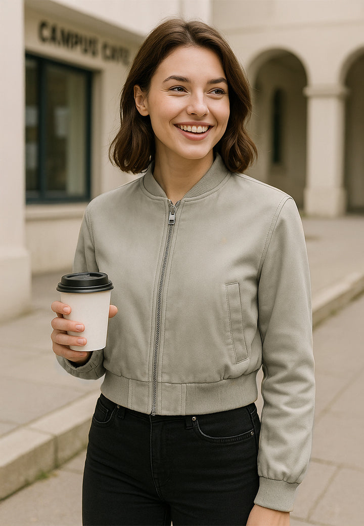 drop shoulder zipper jacket by ruw#color_mocha