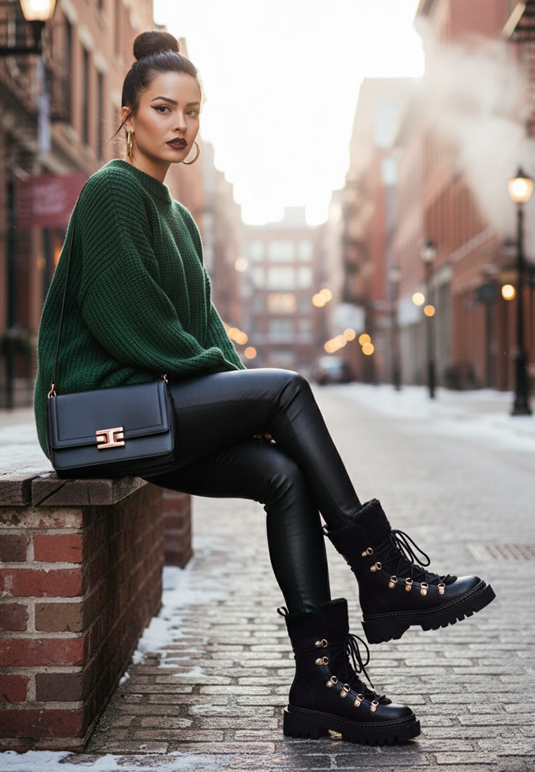 fleece & faux leather boots by ruw#color_black