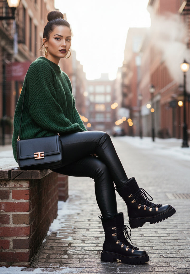 fleece & faux leather boots by ruw#color_black