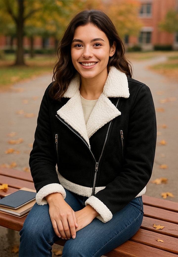 wide lapel sherpa jacket by ruw#color_black