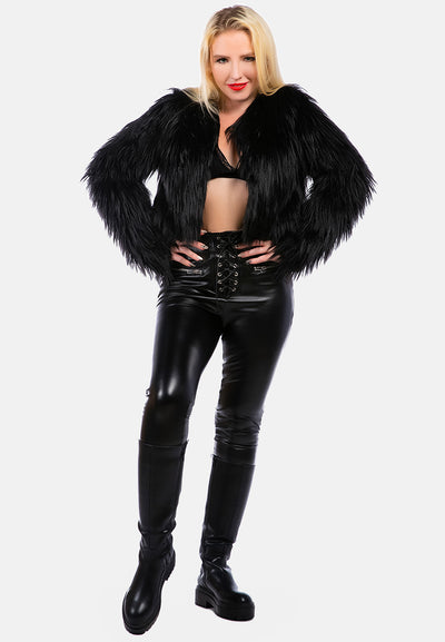 long sleeves faux fur evening jacket#color_black