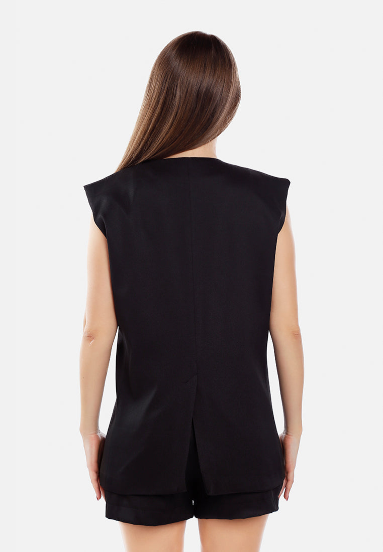 longline waistcoat & pleated shorts set by ruw#color_black