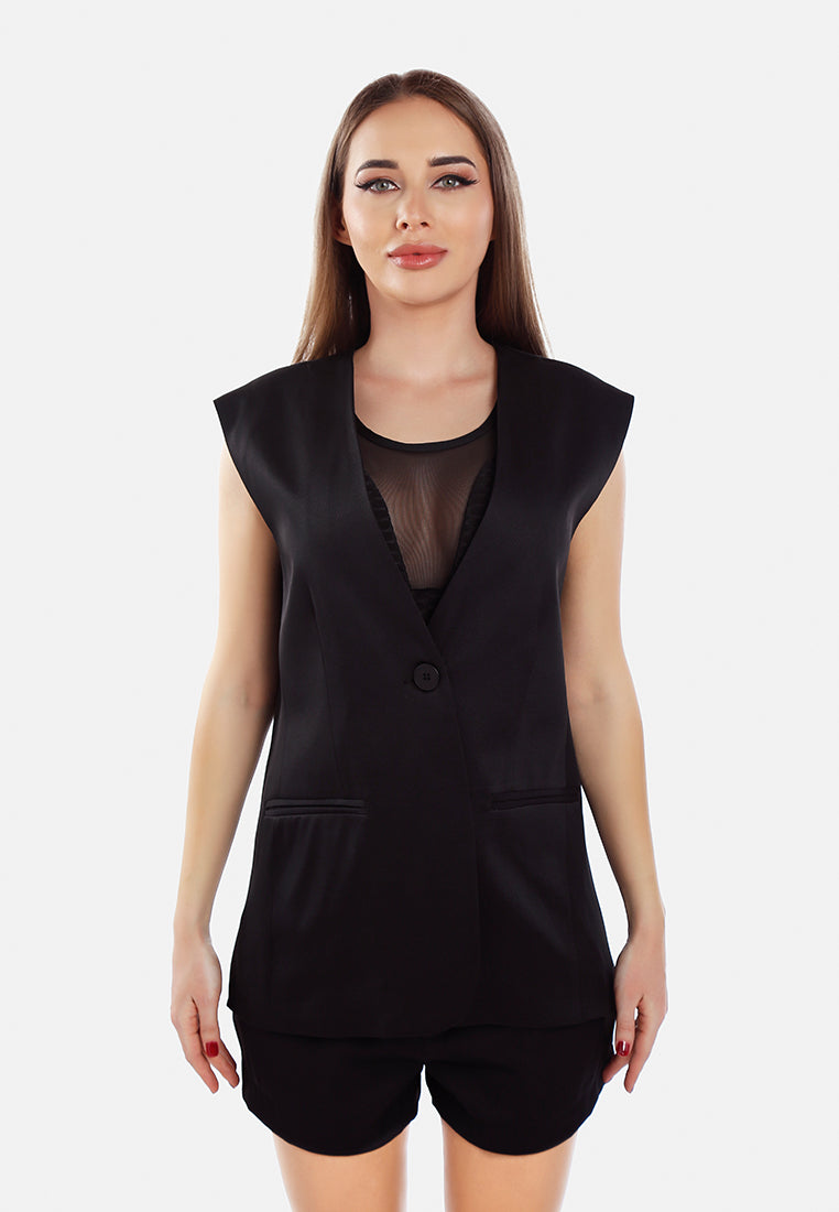 longline waistcoat & pleated shorts set by ruw#color_black