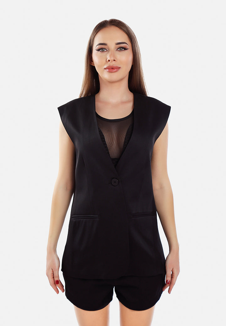 longline waistcoat & pleated shorts set by ruw#color_black