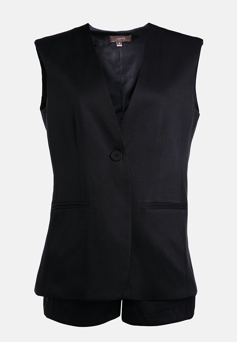 longline waistcoat & pleated shorts set by ruw#color_black