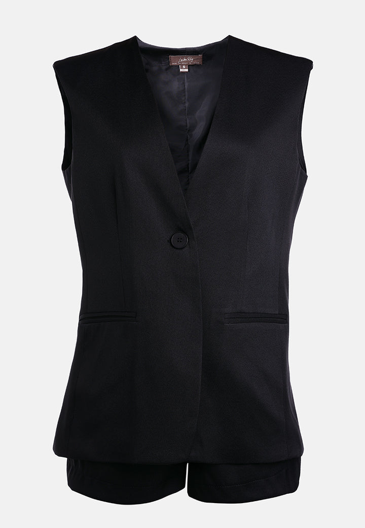 longline waistcoat & pleated shorts set by ruw#color_black
