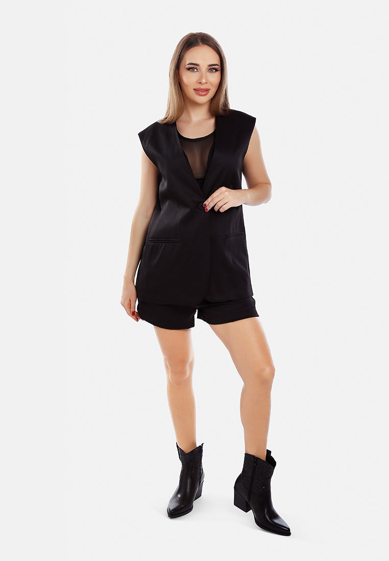 longline waistcoat & pleated shorts set by ruw#color_black