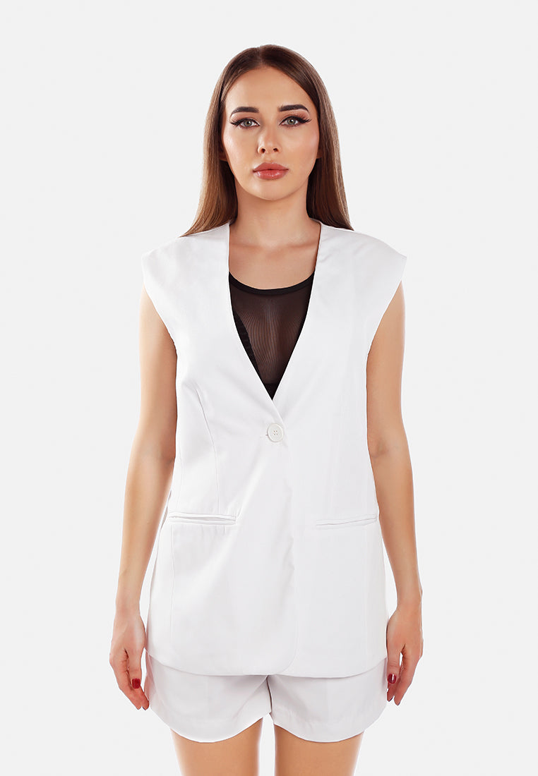 longline waistcoat & pleated shorts set by ruw#color_cream