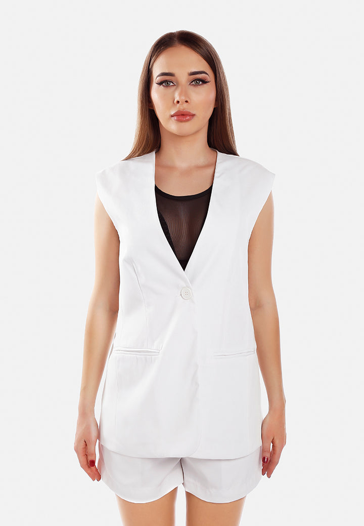 longline waistcoat & pleated shorts set by ruw#color_cream