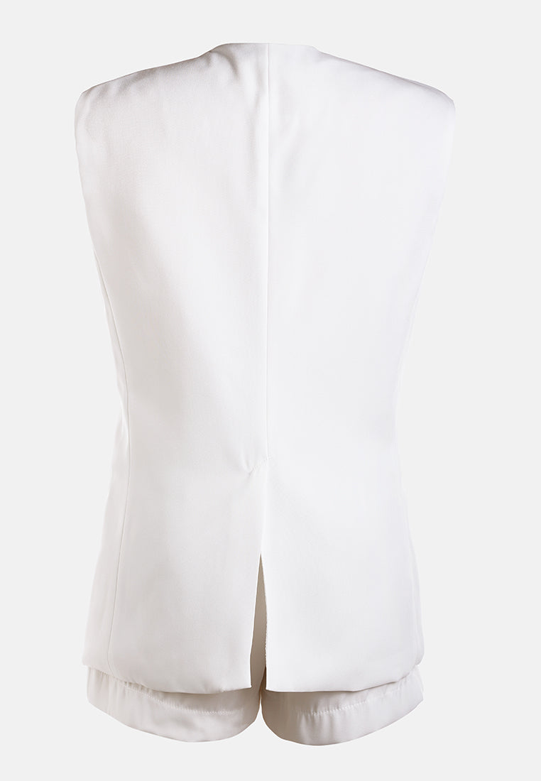 longline waistcoat & pleated shorts set by ruw#color_cream