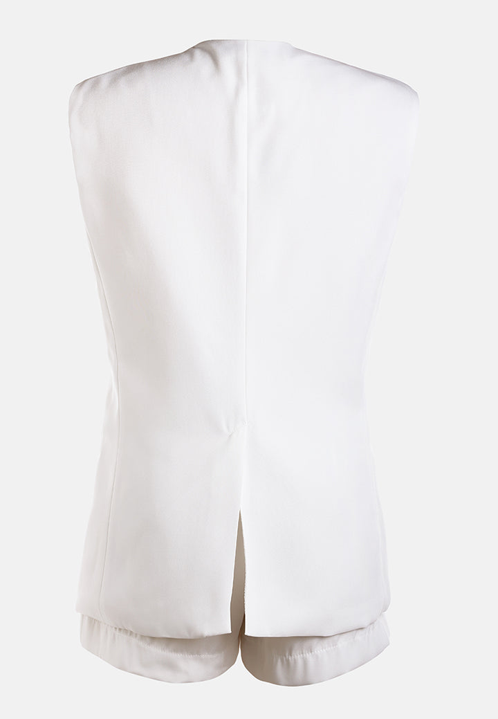 longline waistcoat & pleated shorts set by ruw#color_cream