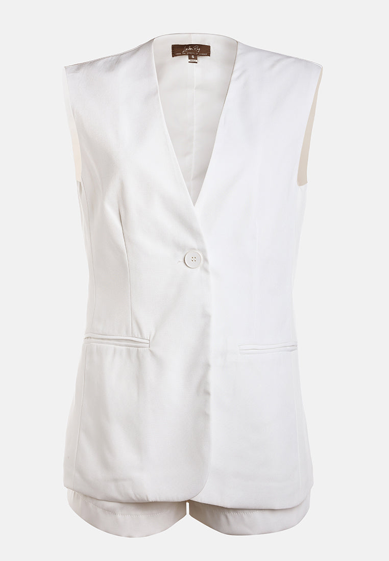 longline waistcoat & pleated shorts set by ruw#color_cream