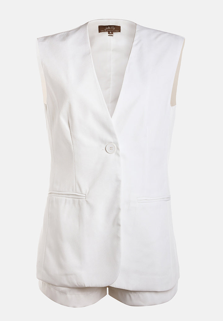 longline waistcoat & pleated shorts set by ruw#color_cream