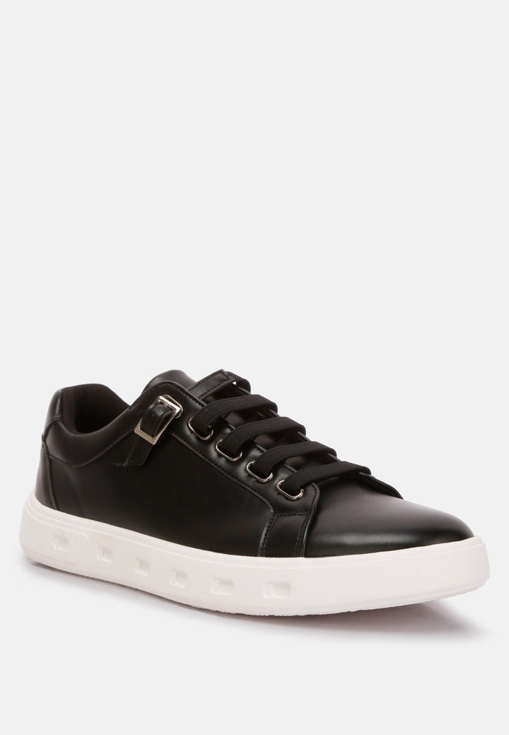 low flatform heel lace up sneakers by ruw#color_black