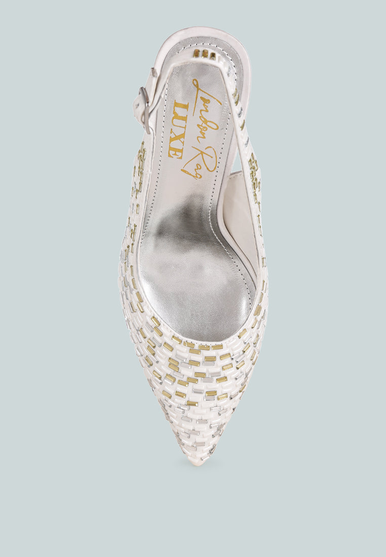 lutina rhinestones embellished slingback sandals#color_white