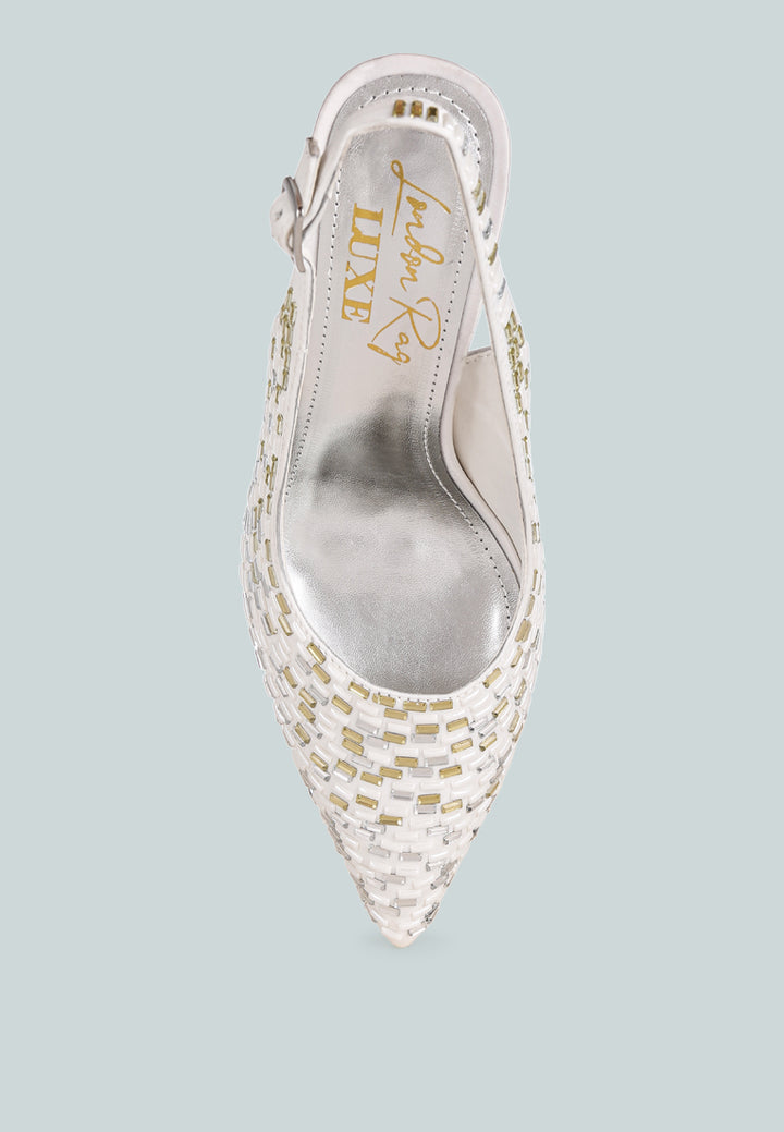 lutina rhinestones embellished slingback sandals#color_white