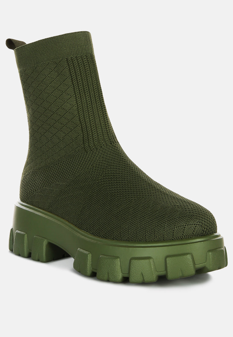 mallow stretch knit ankle boots#color_olive