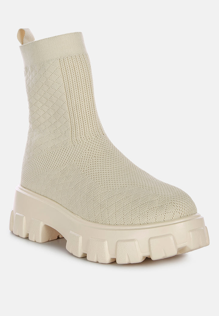 mallow stretch knit ankle boots#color_beige