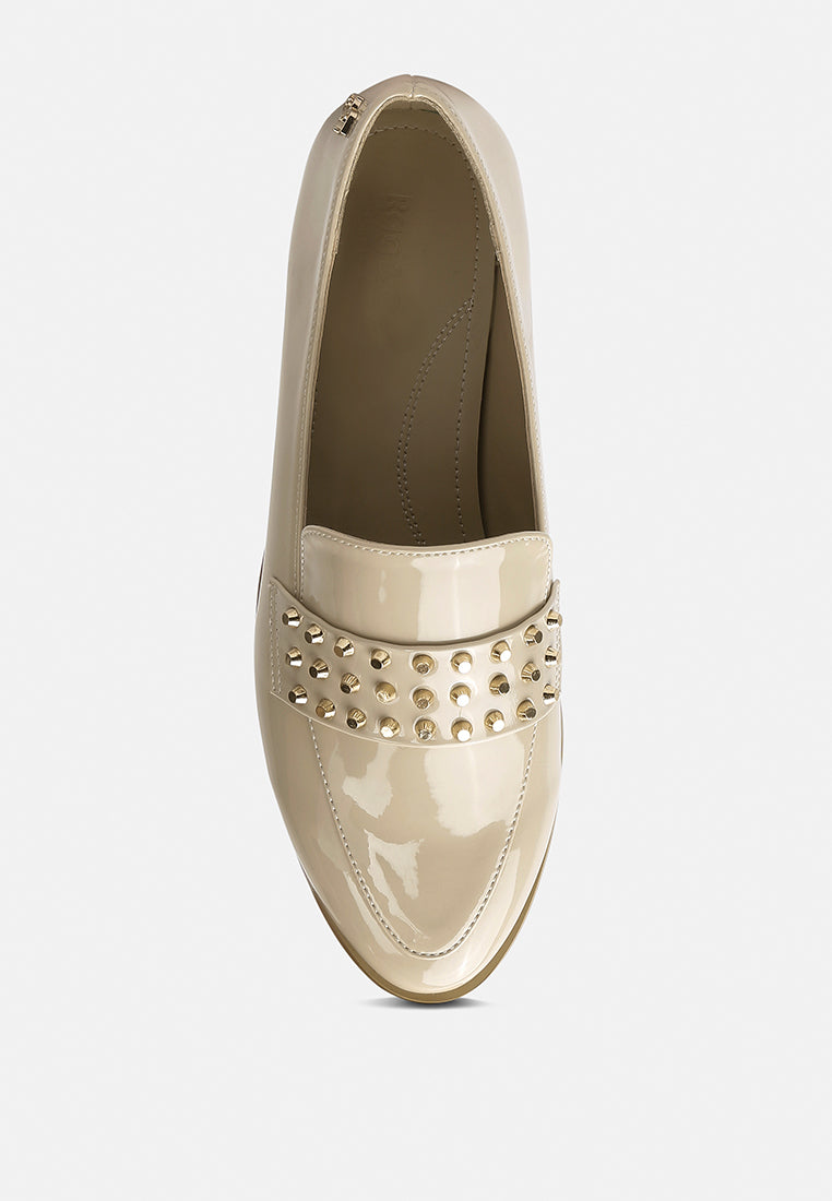 meanbabe semicasual stud detail patent loafers by ruw#color_beige