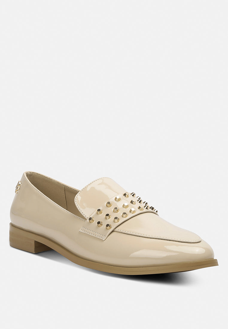 meanbabe semicasual stud detail patent loafers by ruw#color_beige