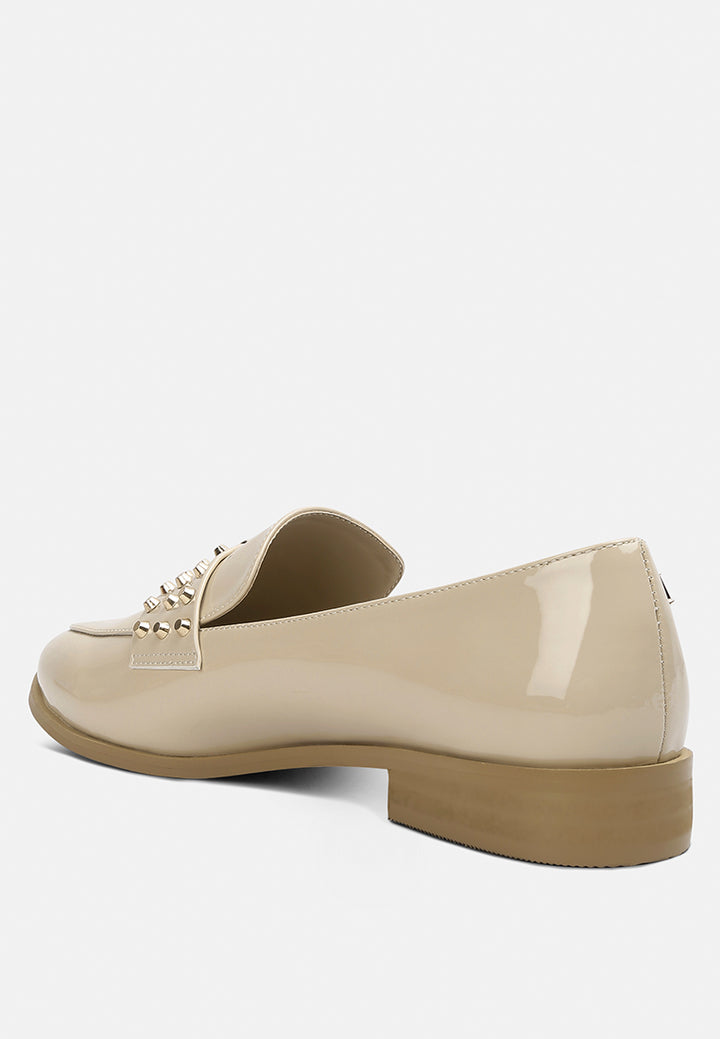 meanbabe semicasual stud detail patent loafers by ruw#color_beige