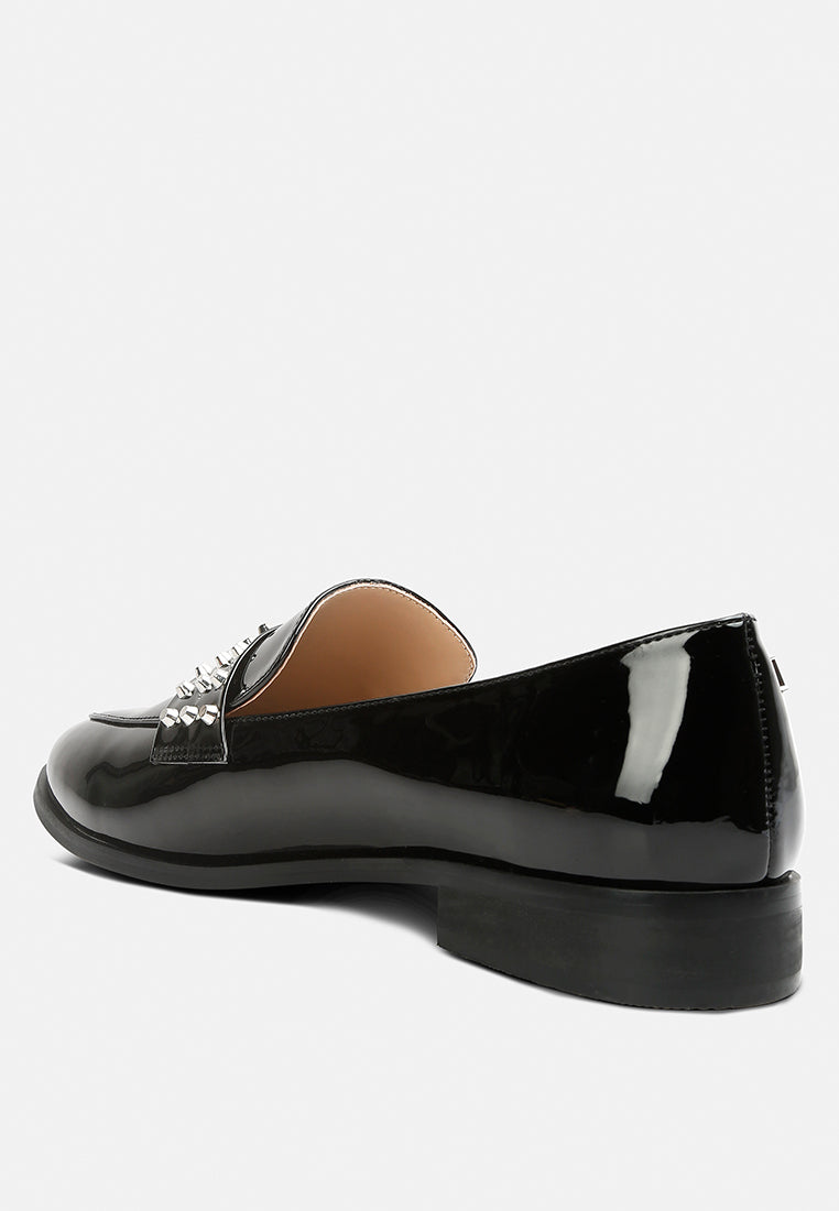 meanbabe semicasual stud detail patent loafers by ruw#color_black