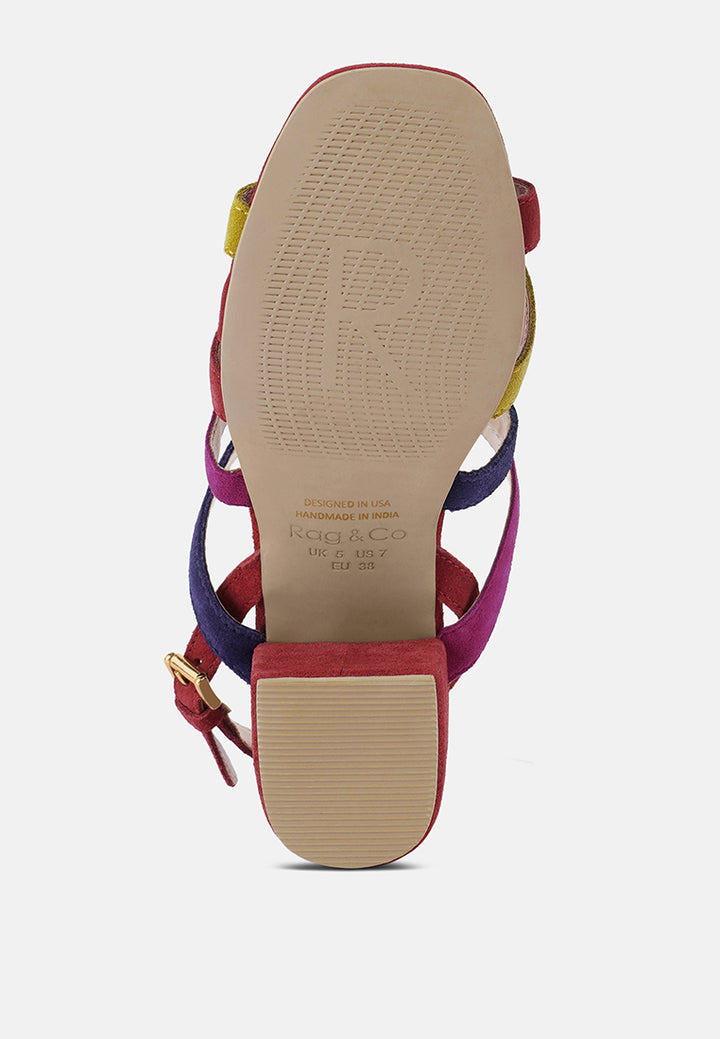 mon-lapin mid heeled block leather sandal#color_multi-red
