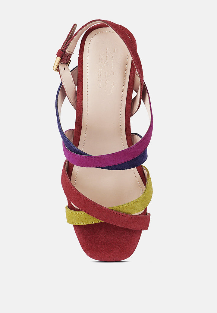 mon-lapin mid heeled block leather sandal by ruw#color_multi_red