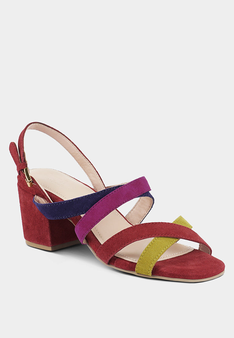 mon-lapin mid heeled block leather sandal by ruw#color_multi_red