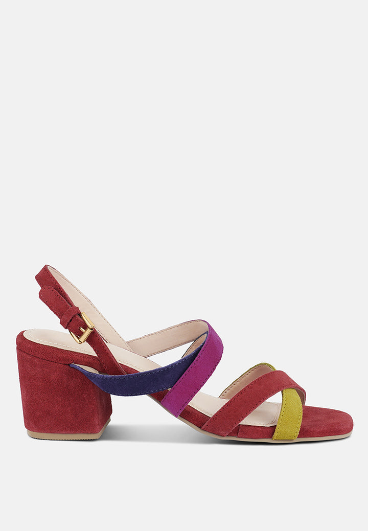 mon-lapin mid heeled block leather sandal by ruw#color_multi_red