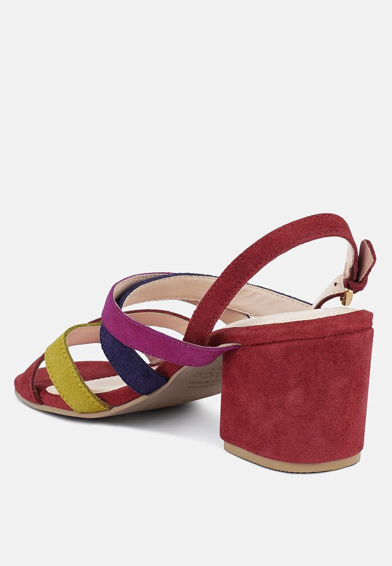 mon-lapin mid heeled block leather sandal by ruw#color_multi_red