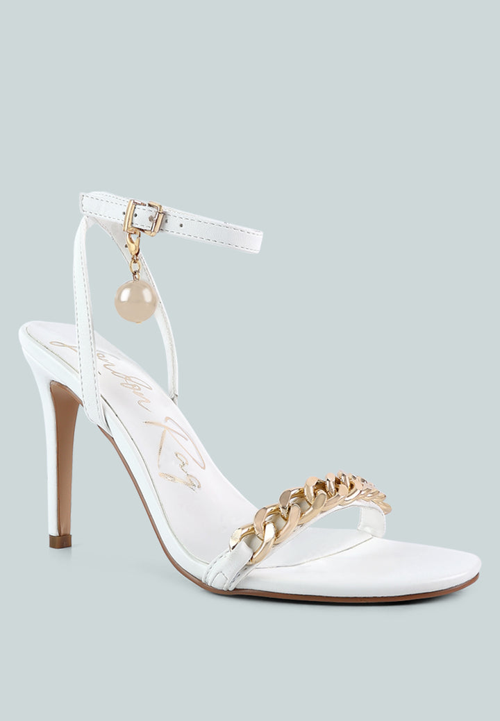 mooning high heeled metal chain strap sandals#color_white