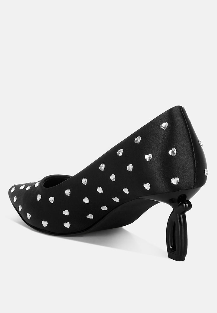 madhara heart-shaped rhinestones pumps#color_black