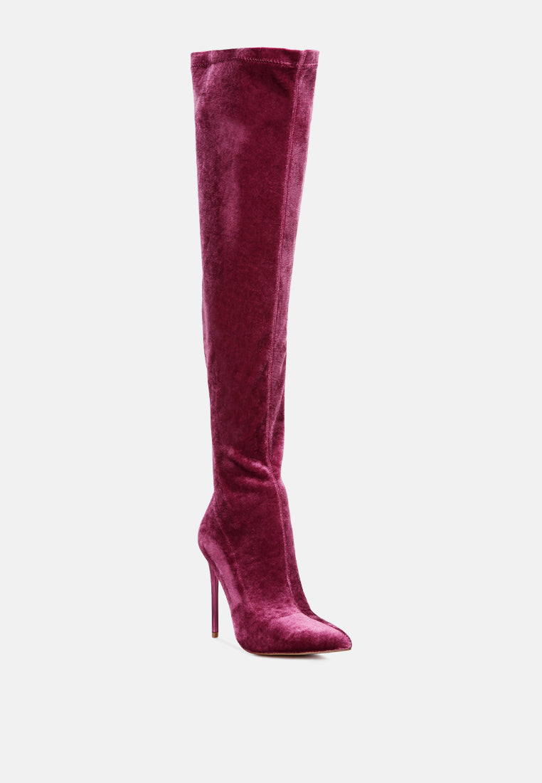 madmam stretch high heel velvet boot#color_purple