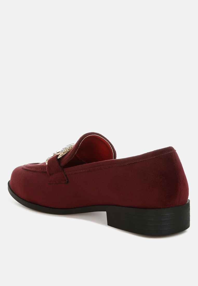 diamante embellished horsebit loafers by ruw#color_burgundy